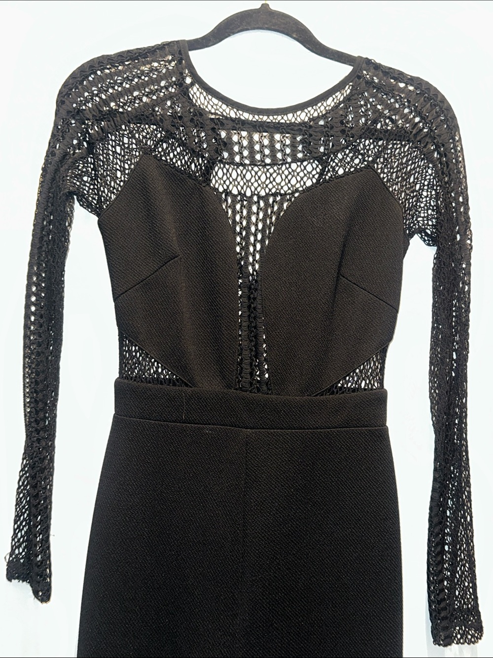 Fashion Nova Black Long-Sleeve Mesh Panel One-piece-top & pants
